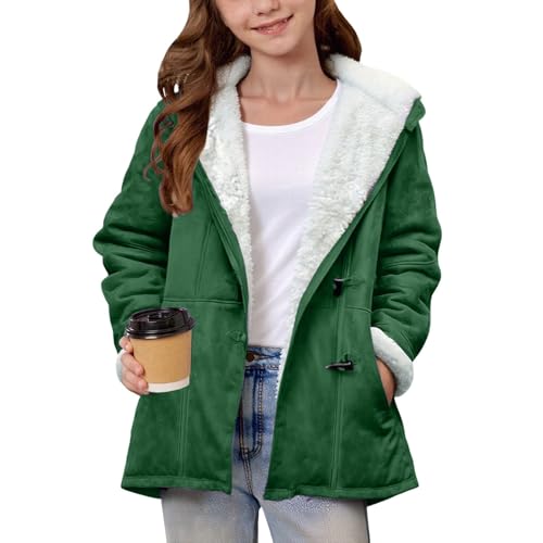 Girls Suede Fleece Lined Coats Long Sleeve Cute Hooded Jacket Keep Warm Winter Fall Hoodies 2025 Cute Duffle Coat3