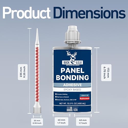 Image of 3 Pack Buck Panel Bonding Adhesive, Two-Part Epoxy, 400 ml /13.5 fl oz Cartridge, 08115 Replacement, Heavy Duty Metal Glue for Automotive Use, Bonds w /Steel, Aluminum, Plastic, OEM Recommended, Black