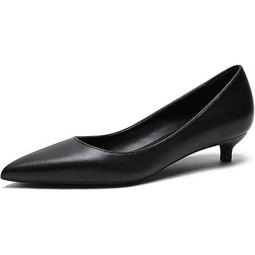 Eldof Women's Low Heel Pumps Pointed Toe Kitten Heels Slip on Comfort Pumps 1.4 Inches for Dress Party Office