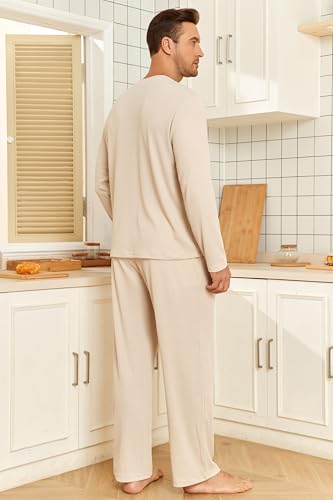 Image of JiniGolla Mens Pajamas Set Soft Short Sleeve Top and Pant Loungewear Sets 2 Piece Pjs with Pockets