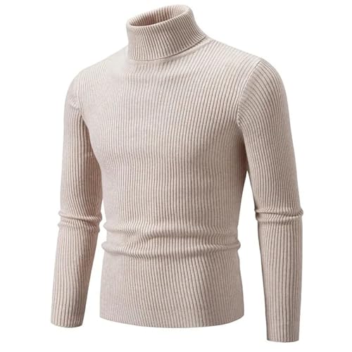 Men's Turtleneck Knitted Sweater Warm Striped Outdoor Solid Color Pullover Long Sleeve Pullover4