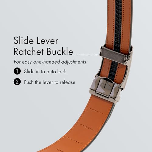 (Not Made In China) Men's Belt, Leather Ratchet, Adjustable and Customizable Fit, Gift Box Packaging2