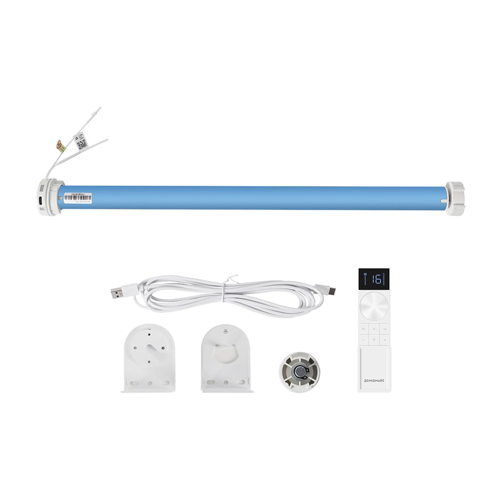 Matter Thread Smart Roller Shade Rechargeable Battery Powered Motor, Smart Bind Roller Shades Working with 38mm Tube, Compatible with Apple, Google Assistant (Motor with 16 channel remote)