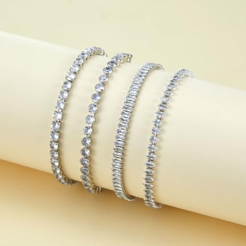 4pcs Silver Tennis Bracelets for Women - Cubic Zirconia Prom Bracelet Set - Stackable, Iced Out Bling Jewelry Set4