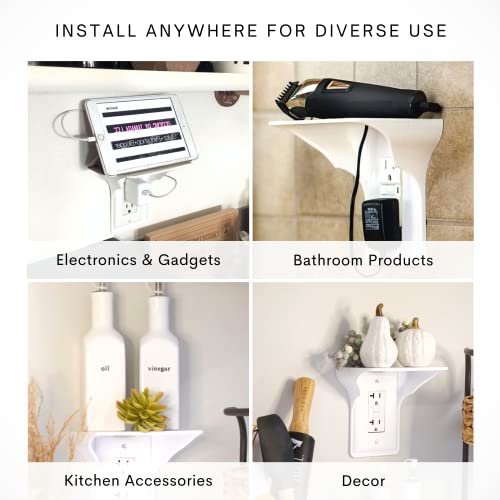 Beratek Industries Power Perch Socket Outlet Shelf - Smart Home Essentials Bathroom Organizer - Wall Shelves For Toothbrush, Echo, Speakers, Cell Phone Holder - White - 1Pk #TOP2