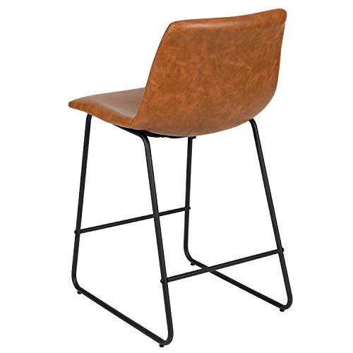 Butacos de altura para barra Flash Furniture Reagan, estilo moderno de mediados de siglo, con reposapiés, cuero suave, juego de 2, marrón claro miniatura 6