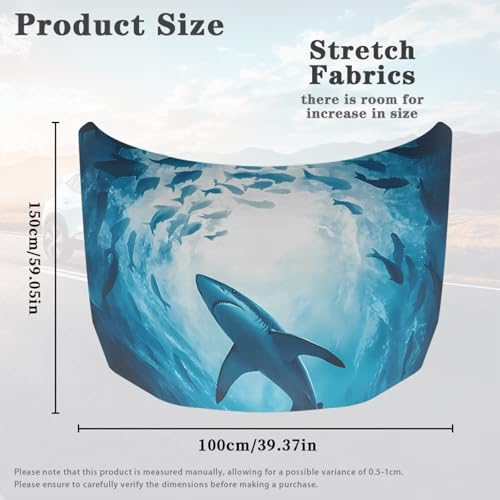 Image of Shark Car Hood Cover All Weather Protection Automotive Exterior Accessories Universal Fit Hood Covers for Cars, Trucks, SUV, or Van Full Coverage with Elastic Band