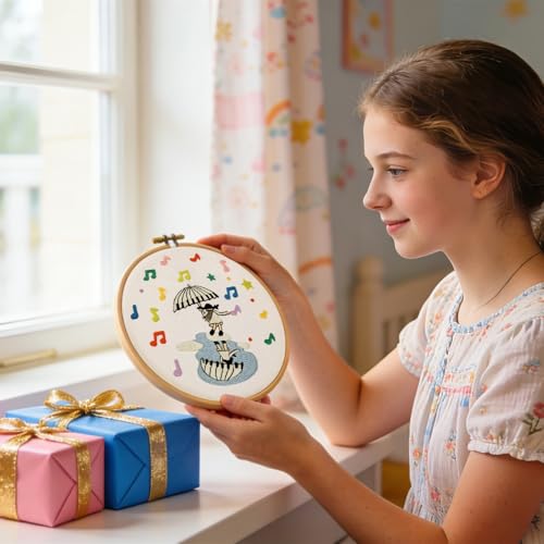 Image of Hand DIY Embroidery Kits for Beginners Adults, Cute Crewel Embroidery Art Kits, Stamped Cross Stitch Kits for Beginners Adults Craft Kits for Women, Entire Set of Embroidery Supplies & Video Tutorial