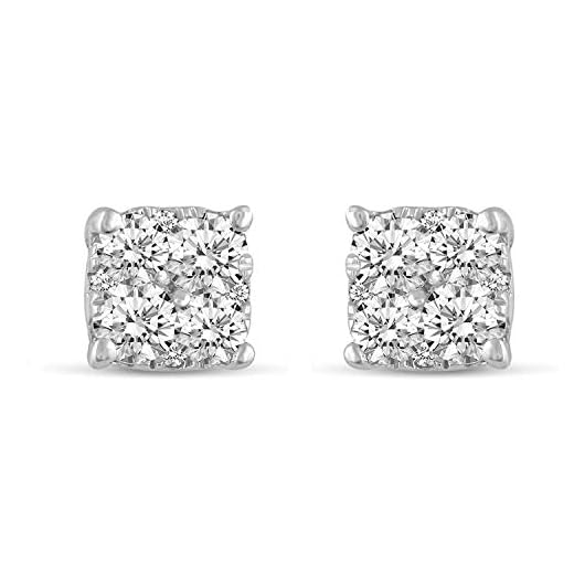 1.00Ct Cushion Natural Diamond Stud Earrings set in 925 Sterling Silver