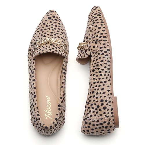 Image of Tilocow Metal Chain Loafers for Women Pointed Toe Slip on Flats Comfortable Fashion Work Shoes