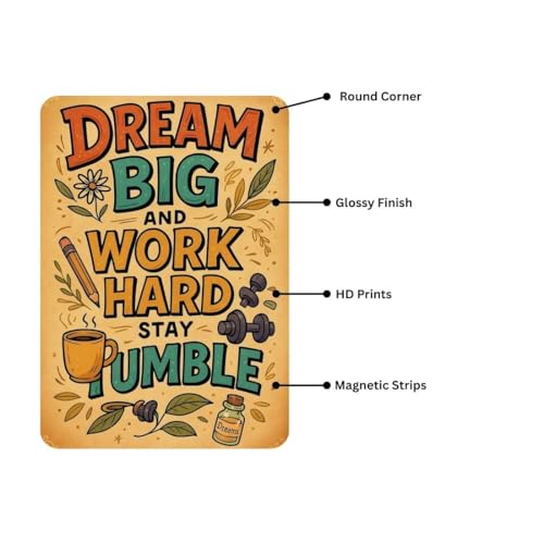 Image of Zesta Bathroom Decor Items Washroom Decor Tin Sign | Aesthetic Posters Wall Poster for Bedroom | Magnetic Cafe Decoration Items /Restaurant Decorations Items | Quirky Home Decor Bar Accent (Dream Big)
