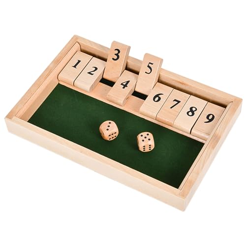 EACHHAHA Shut The Box 9er,Klappbrett Spiel,Klassisches Würfelspiel aus Holz,Mathematik Lernspielzeug Kinder,Heimtischspiel-2-Spieler