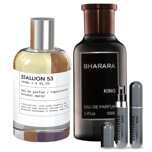 Mens Bundle Stallion 53 Emper 3.4oz & King 3.4oz EDP & 1 Empty Travel Perfume Atomizer Gift -Spicy Herval Sweet-Long Lasting for Men