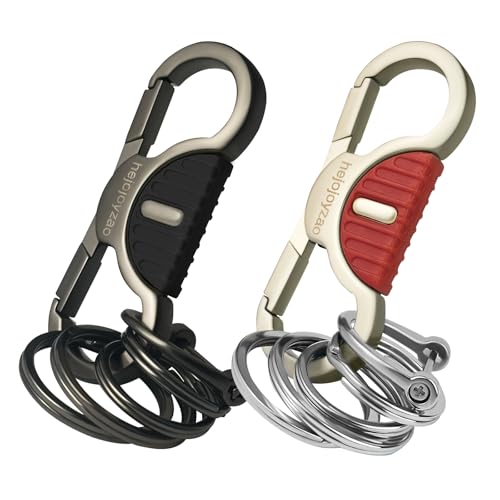 Image of Heavy Duty Keychain with Quick Release Double Carabiner Clip, Key Rings, D Ring, Car Key Holder for Belt Loop