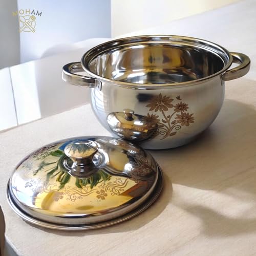 Image of MOHAM Stainless Steel Donga Set, Handi Set, Serving Set with Laser Design|Gift for Mom, Gift Item, Gift Set|Kitchen Essential|(Pack of 1) - 2000ML