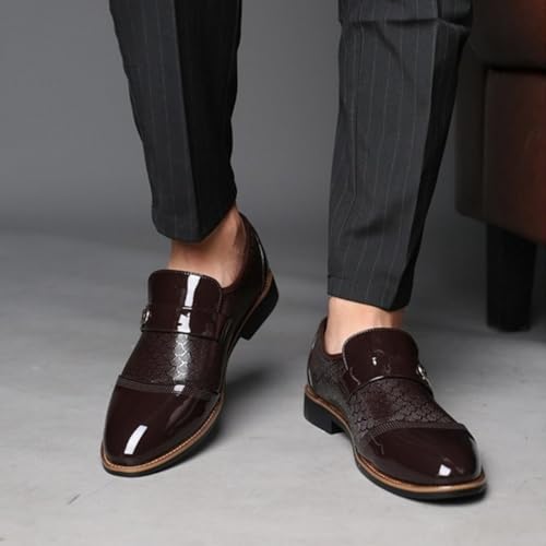 Image of Men's Classic Business Dress Shoes, Oxford Work Formal Shoes, Patent Leather Slip-On Loafers Wedding Dress Shoes