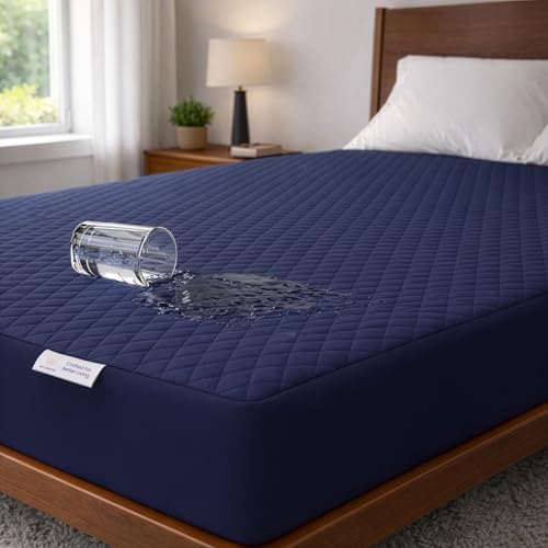 MY ARMOR Waterproof Quilted Mattress Protector Queen Size 78x60 Inch, Soft Cotton Cover, Breathable Noiseless Ultra Soft Bed Protector with Elastic Sk