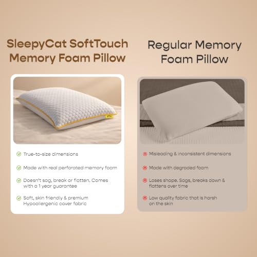 SleepyCat Orthopaedic Memory Foam Pillow for Better Shoulder and Neck Support, 1 Piece (Small Size, 22x14x4 inches, White, Bamboo Fabric) - Image 8