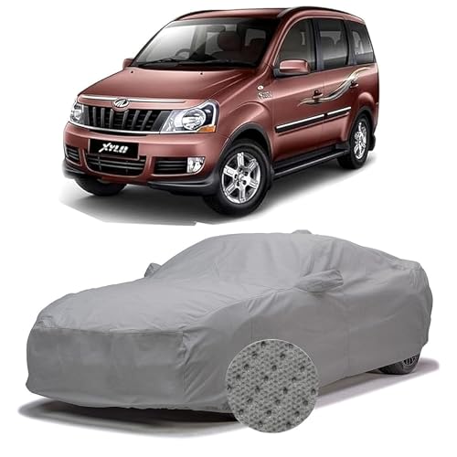 Image of Sulfar 100% Waterproof Car Body Cover Compatible with Mirror for Mahindra Xylo (Triple Stitched, Full Bottom Elastic, Grey-TB)