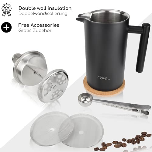 Milu French Press Kaffeebereiter | 350ml, 600ml, 1L | Edelstahl Kaffeepresse, Kaffeezubereiter für Zuhause Reisen… – Bild 3