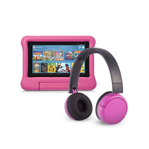 Fire 7 Kids Edition-Tablet (16 GB, pinke kindgerechte Hülle) mit PopTime-Bluetooth-Headset (Altersklasse: 8-15 Jahre)