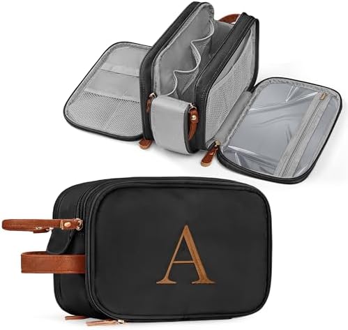 YOOLIFE Travel Toiletry Bag - Toiletry Bag for Men Women | Personalized Gifts for Women Me, Travel Essentials Toiletries Water Resistant Dopp Kit Letter A Black