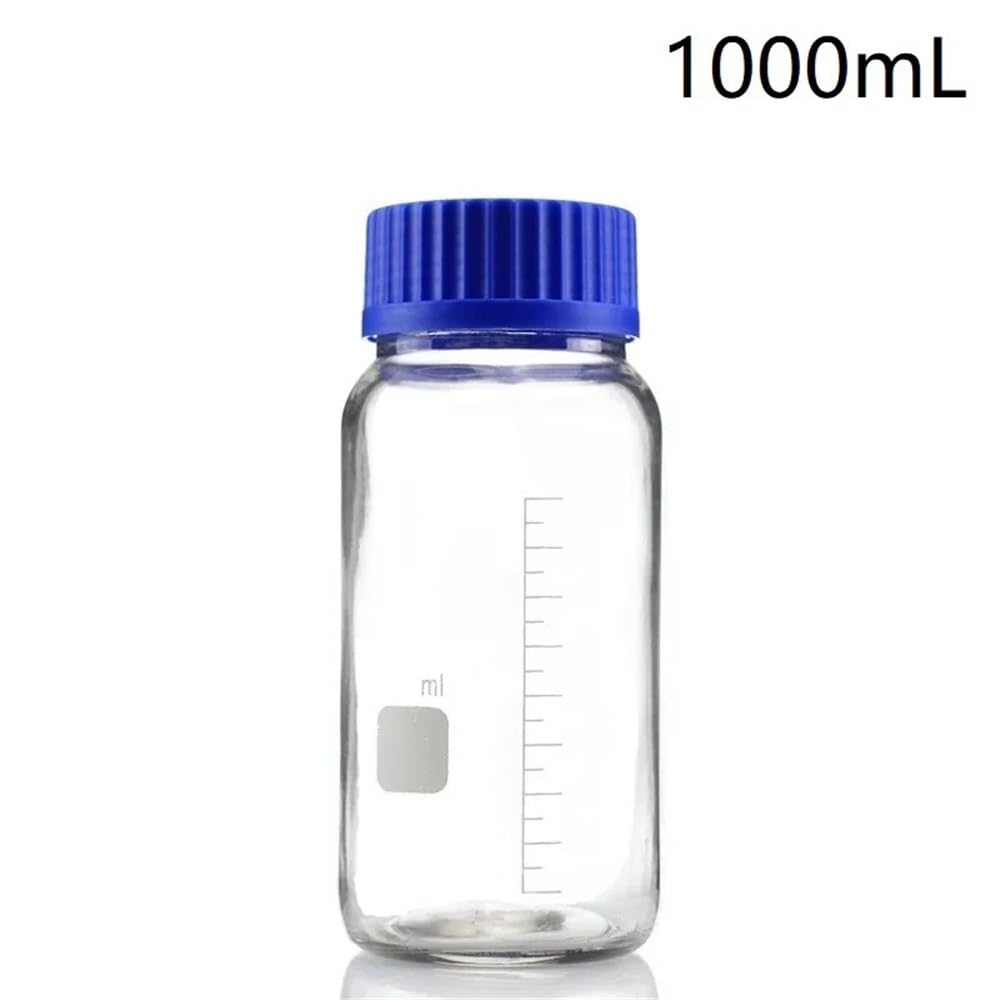 Equipos y suministros de laboratorio Botella de reactivo 1000 ml, boca ancha rosca con tapa azul, 1 l, vidrio transparente, equipo laboratorio