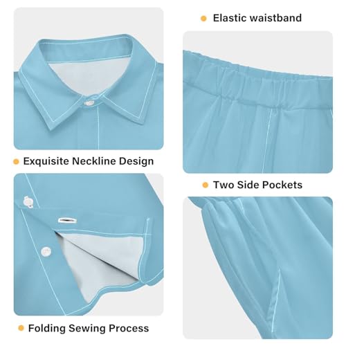 Image of 3T Toddler Boy Shorts Set Teal Hawaiian Button Down Shirts Summer Outfits for Little Boy