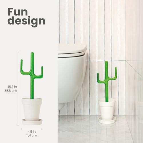 Vigar Cactus Toilet Brush Set, Toilet Brush and Holder Set with Cactus-Shaped Handle, Planter Base and Saucer for Bathroom, Home Cleaning Essentials