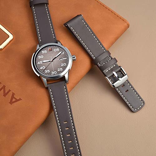 Image of ANNEFIT 22mm Watch Band, Quick Release Genuine Leather Replacement Strap (Dark Brown)