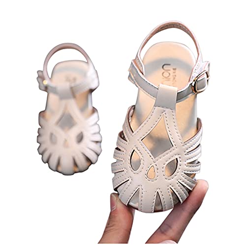 Toddler Girl Sandals Fashion Solid Soft Sole Toe Sandals Color Cap Hollow Summer Girls Girl's Shoes (White, 3.5-4 Years)2