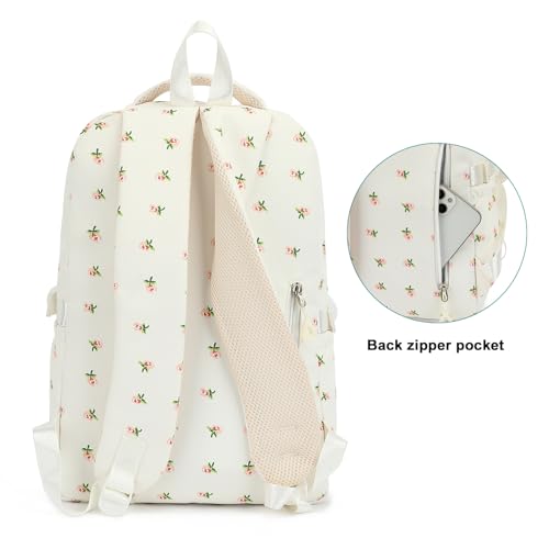 Image of Kids High Middle School Backpack for Girls 5-12 Kawaii Travel Flower Bookbag,Beige Flower