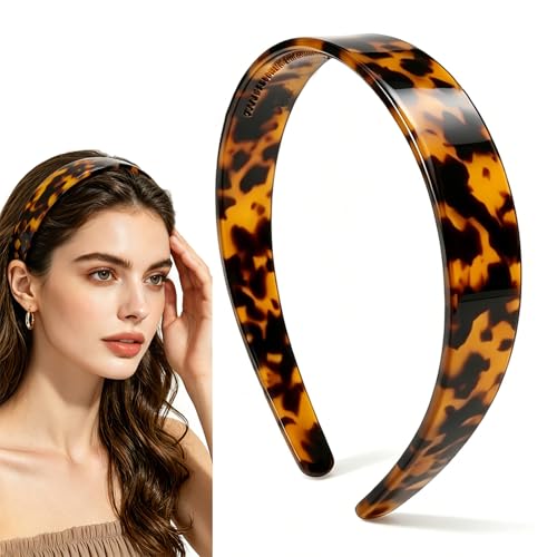 ROISDIYI Headbands for Women Wide Tortoise Shell Headband with Teeth Premium Acetate No Slip Hair Bands Comfortable Fashion Hair Accessory for Daily Wear