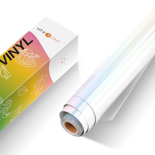 Image of HTVRONT Holographic Silver Permanent Vinyl, 12 inch x 10 FT Adhesive Vinyl Roll Compatible with Cricut Cutting Machine, Silhouette, Cameo Cutters, Signs, Scrapbooking, Craft, Die Cutters