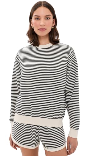 Clare V. Womens Oversized Stripe Sweatshirt Black/Cream M