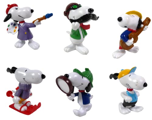 OPO 10 - Lot de 6 Figurines Snoopy 6cms, Peintre + Guitariste + Skieur + détective + aviateur + Sportif / LSN1