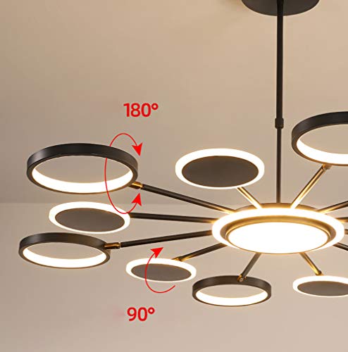 CUNTO Lampadario a LED con telecomando, può ruotare le luci del soggiorno moderno, lampade a sospensione, lampada a sospensione, luminosità (5%-100%), camera da letto, cucina, sala da pranzo,Nero