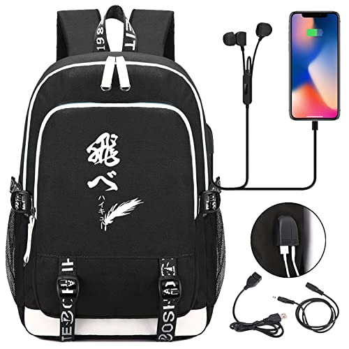 ZOSUO Haikyuu!! Sac à Dos Port de Chargement USB Scolaire Anime Karasuno High School Shoyo Hinata Tobio Kageyama pour Scolaire Ado Ordinateur Portable 15.6 Pouces,Style 1 Cover