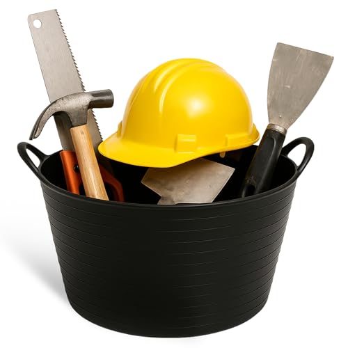 TECHZOCO Capazo Industrial, Espuerta de plástico Flexible, Fabricado en Polietileno de Baja Densidad (PE-LD), 30 litros, Diámetro Superior 43 cm, Diámetro Inferior 35 cm, Altura 21 cm, Negro