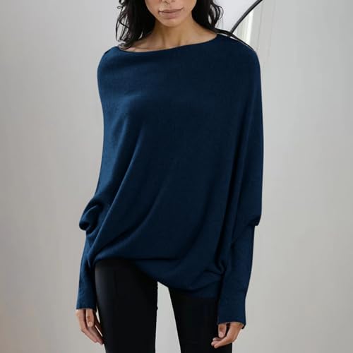 Women's Off The Shoulder Sweaters Sexy Long Sleeve Shirts Oversized Fashion Casual Batwing Pullover Jumper Tunic3