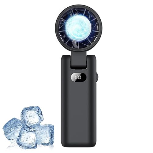 Intckwan Ventilador de Mano Turbo Recargable 3600mAh, Mini Ventilador USB Portátil con 100 Velocidades, Ventilador Plegable con Función Frío para Exteriores, Oficina, Camping, Viajes (Negro)