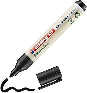 edding 21 Ecoline permanent marker - black - 1 pen - round tip 1.5-3 mm - waterproof, quick-drying, smear-proof pens - for cardboard, plastic, glass, wood, metal and fabric - refillable