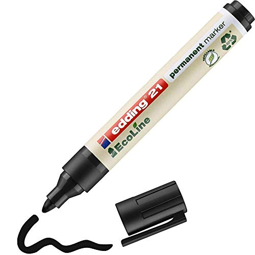 Edding 21 EcoLine marcador permanente - negro - 1 rotulador - punta redonda 1.5-3mm - indeleble de secado rápido - resistente al agua y los borrones - cartón, plástico, madera, metal, tela - universal