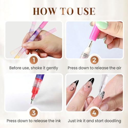 Image of 12 Colors Nail Art Pens Set, Nail Art Markers Polish Pen for 3D Nail Art, Drawing Painting Liner Brush for DIY Nail Art Beauty Adorn Manicure Tool（colorful）