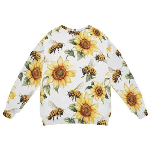 JUNZAN Cartoon Cute Bees Sunflowers White Little Boys Sweatshirt Hoodie Crewneck Fall Tops Shirts Sports 4T2