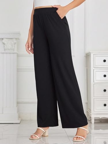 Women's Plus Size Wide Leg Palazzo Pants Elastic Waist Loose Trousers3