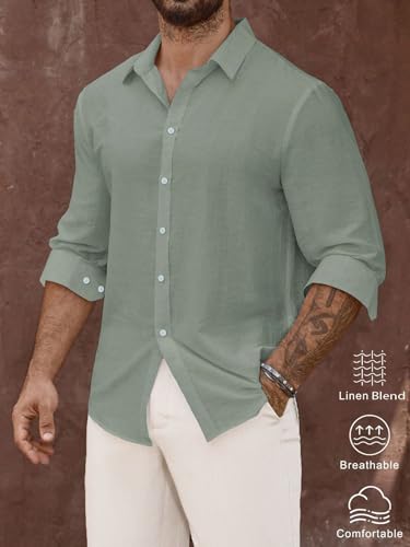 Image of Men's Casual Button Down Shirts Long Sleeve Linen Touch Textured Shirt Wrinkle Free Fashion Casual Vacation Beach Summer Shirt (1001)