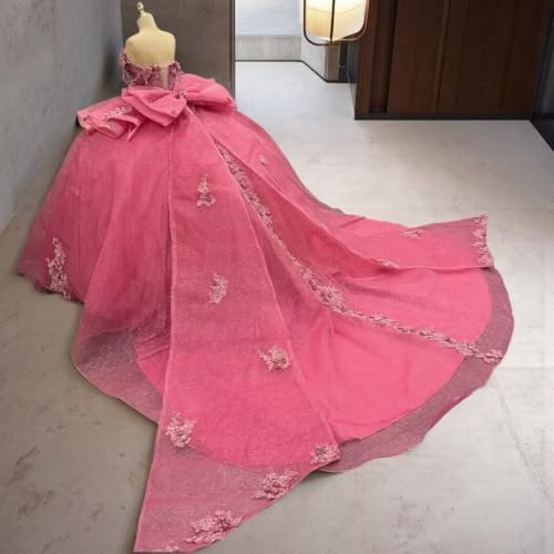 Zhangyo Off Shoulder Quinceanera Dresses Luxury Tiered Tulle Sweet 15 16 Dresses with Bow Sparkly Lace Tassels Ball Gown4