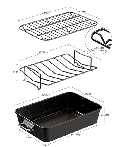 image for Armorbear Turkey Roasting Pan with Rack Ceramic Non stick Carbon Steel
