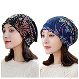 [Electric Circus] ニットキャップ 帽子 2枚組 医療用帽子 キャップ ケア帽子 ワッチキャップ ニット帽 レディース (ブラック+ブルー) かっこいい かわいい おしゃれ 人気 大人 女性 プレゼント ぼうし 春 夏 秋 用 ケア 帽 UV 対策 防風 薄手 キャスケット ニット帽子 ハット シンプル 入院 旅行 ブラック 黒 敬老の日